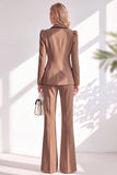 Costume marron ajusté à revers et manches longues, deux pièces avec pantalon et bouton recouvert