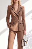 Costume marron ajusté à revers et manches longues, deux pièces avec pantalon et bouton recouvert