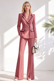 Costume marron ajusté à revers et manches longues, deux pièces avec pantalon et bouton recouvert