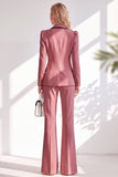 Costume marron ajusté à revers et manches longues, deux pièces avec pantalon et bouton recouvert
