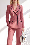 Costume marron ajusté à revers et manches longues, deux pièces avec pantalon et bouton recouvert