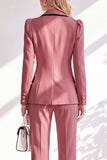 Costume marron ajusté à revers et manches longues, deux pièces avec pantalon et bouton recouvert