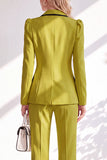 Costume marron ajusté à revers et manches longues, deux pièces avec pantalon et bouton recouvert