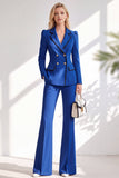 Costume marron ajusté à revers et manches longues, deux pièces avec pantalon et bouton recouvert