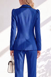 Costume marron ajusté à revers et manches longues, deux pièces avec pantalon et bouton recouvert