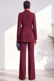 Costume deux pièces bourgogne plissé à col châle avec pantalon et ceinture