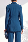 Costume deux pièces bourgogne plissé à col châle avec pantalon et ceinture