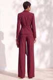 Costume marron deux pièces à col châle avec pantalon, manches longues et ceinture