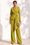Costume marron deux pièces à col châle avec pantalon, manches longues et ceinture