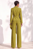 Costume marron deux pièces à col châle avec pantalon, manches longues et ceinture