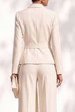 Costume marron deux pièces à col châle avec pantalon, manches longues et ceinture