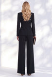 Costume bleu Berlin deux pièces à col V avec pantalon, fronces et perles