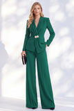 Costume bleu Berlin deux pièces à col V avec pantalon, fronces et perles