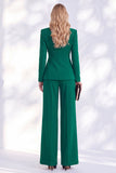 Costume bleu Berlin deux pièces à col V avec pantalon, fronces et perles