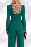 Costume bleu Berlin deux pièces à col V avec pantalon, fronces et perles
