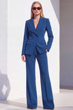 Costume formel bleu Berlin ajusté à revers, deux pièces avec pantalon et manches longues