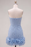 Robe de bal bleue bodycon Bodycon Strapless avec fleurs 3D