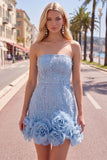Robe de bal bleue bodycon Bodycon Strapless avec fleurs 3D