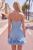 Robe de bal bleue bodycon Bodycon Strapless avec fleurs 3D
