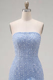 Robe de bal bleue bodycon Bodycon Strapless avec fleurs 3D