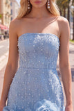 Robe de bal bleue bodycon Bodycon Strapless avec fleurs 3D