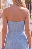 Robe de bal bleue bodycon Bodycon Strapless avec fleurs 3D