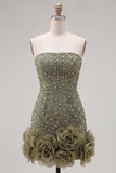 Robe de bal bleue bodycon Bodycon Strapless avec fleurs 3D