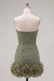 Robe de bal bleue bodycon Bodycon Strapless avec fleurs 3D