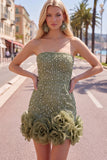 Robe de bal bleue bodycon Bodycon Strapless avec fleurs 3D