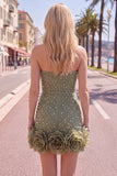 Robe de bal bleue bodycon Bodycon Strapless avec fleurs 3D