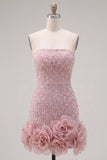 Robe de bal bleue bodycon Bodycon Strapless avec fleurs 3D