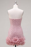 Robe de bal bleue bodycon Bodycon Strapless avec fleurs 3D