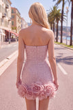 Robe de bal bleue bodycon Bodycon Strapless avec fleurs 3D