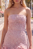 Robe de bal bleue bodycon Bodycon Strapless avec fleurs 3D
