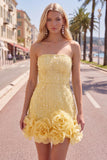 Robe de bal bleue bodycon Bodycon Strapless avec fleurs 3D