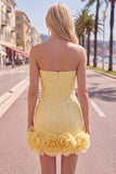 Robe de bal bleue bodycon Bodycon Strapless avec fleurs 3D