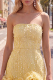 Robe de bal bleue bodycon Bodycon Strapless avec fleurs 3D