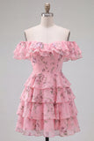 Robe de bal à fleurs bleue à trajets en A à étages dénudée avec dentelle dans le dos
