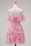 Robe de bal à fleurs bleue à trajets en A à étages dénudée avec dentelle dans le dos