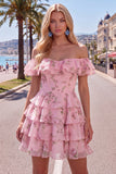 Robe de bal à fleurs bleue à trajets en A à étages dénudée avec dentelle dans le dos