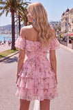 Robe de bal à fleurs bleue à trajets en A à étages dénudée avec dentelle dans le dos