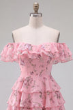 Robe de bal à fleurs bleue à trajets en A à étages dénudée avec dentelle dans le dos