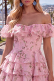 Robe de bal à fleurs bleue à trajets en A à étages dénudée avec dentelle dans le dos