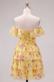 Robe de bal à fleurs bleue à trajets en A à étages dénudée avec dentelle dans le dos