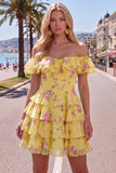 Robe de bal à fleurs bleue à trajets en A à étages dénudée avec dentelle dans le dos