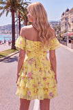 Robe de bal à fleurs bleue à trajets en A à étages dénudée avec dentelle dans le dos