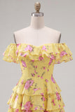 Robe de bal à fleurs bleue à trajets en A à étages dénudée avec dentelle dans le dos
