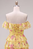 Robe de bal à fleurs bleue à trajets en A à étages dénudée avec dentelle dans le dos