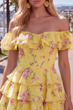 Robe de bal à fleurs bleue à trajets en A à étages dénudée avec dentelle dans le dos