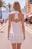 Robe de fin d’année bleue bodycon à étages avec fleurs 3D